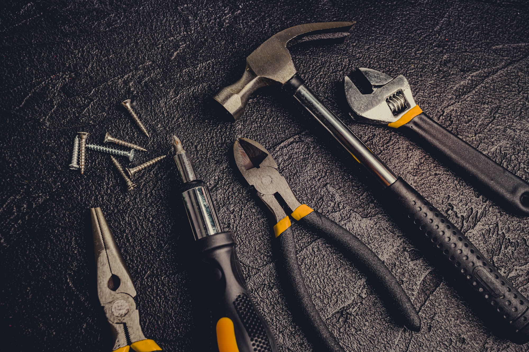 Basic Home Repair Tools On Black Background